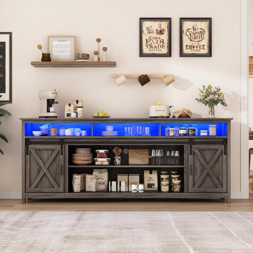 80" LED Farmhouse TV Stand for 90/85/80 Inch TVs, Tall Entertainment Center Storage Cabinets w/Power Outlets and