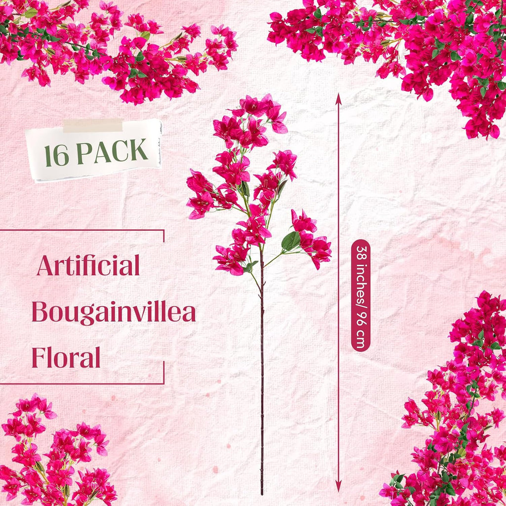 Artificial Bougainvillea Bulk Silk Flower, Rose Red - Set of 16