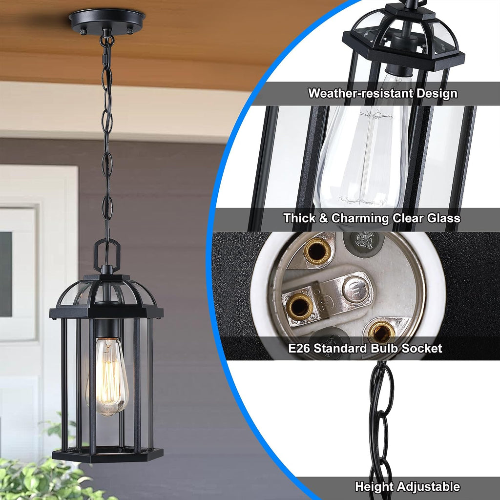 Outdoor Pendant Light,Modern Hanging Porch Light,Black Exterior Pendant Lighting Fixture