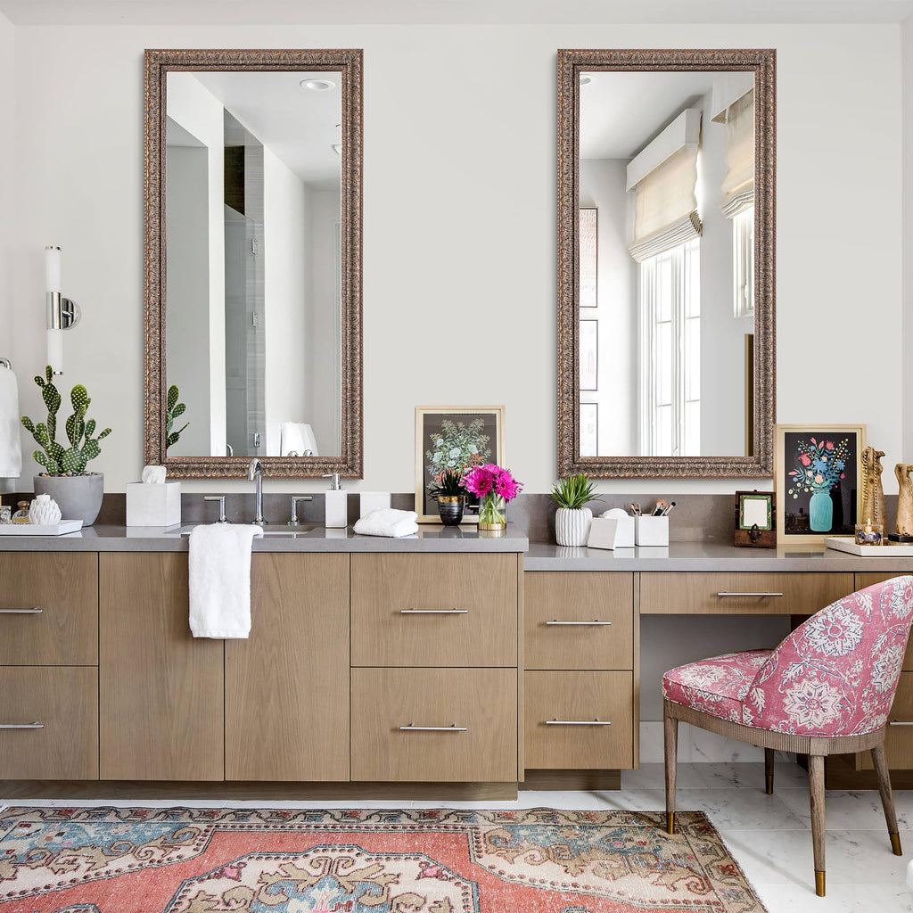 60" L x 31" W Large Full Length Mirror, Antique Bronze Decorative Mirror with Ornate Solid Wood Frame, Rectangular