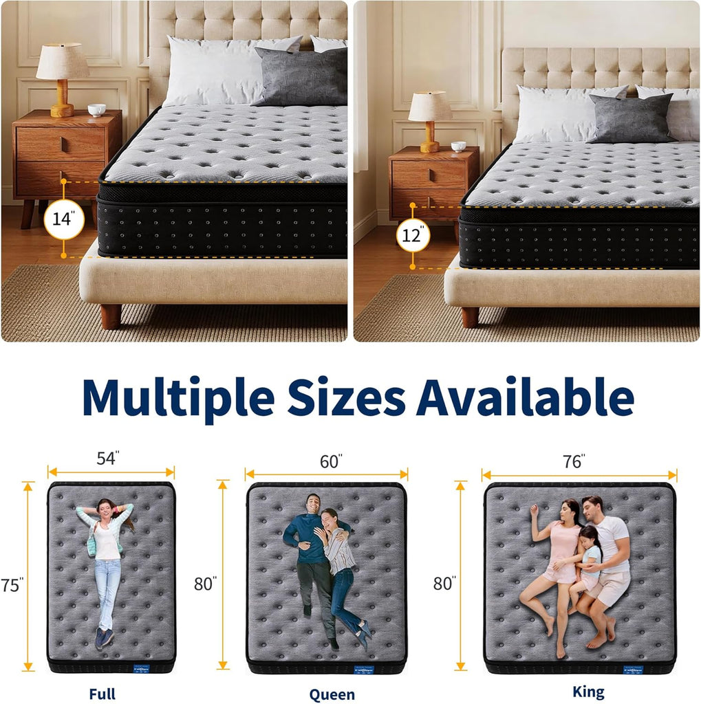 Full Size Mattress, 12 Inch Medium Firm Hybrid Mattress in a Box, Gel Memory Foam & Individually Pocketed Coils