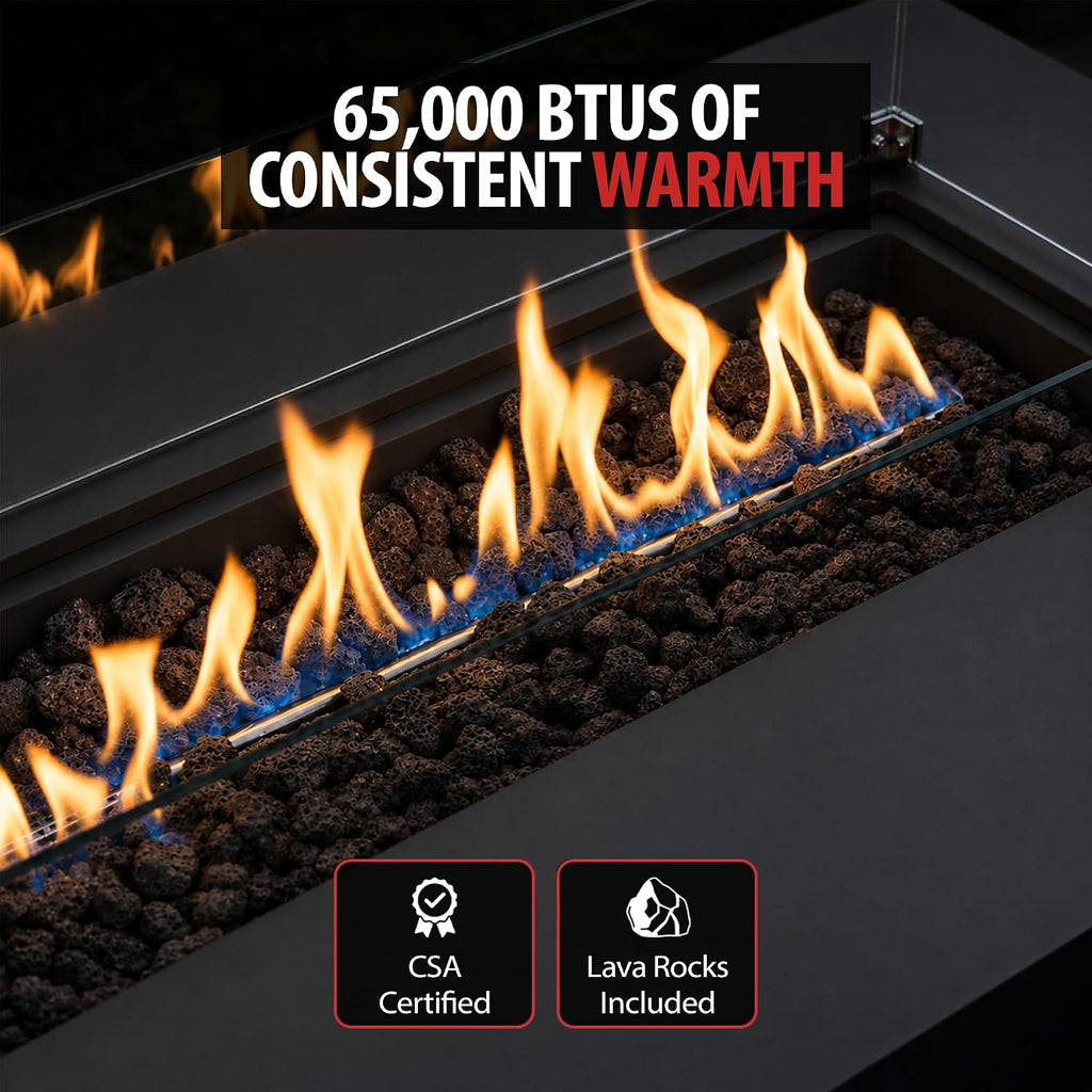 AMS 60" Rectangular Concrete GFRC Propane Gas Fire Pit Table (Dark Gray) | (Madison) Smooth Texture Fire Pit Table