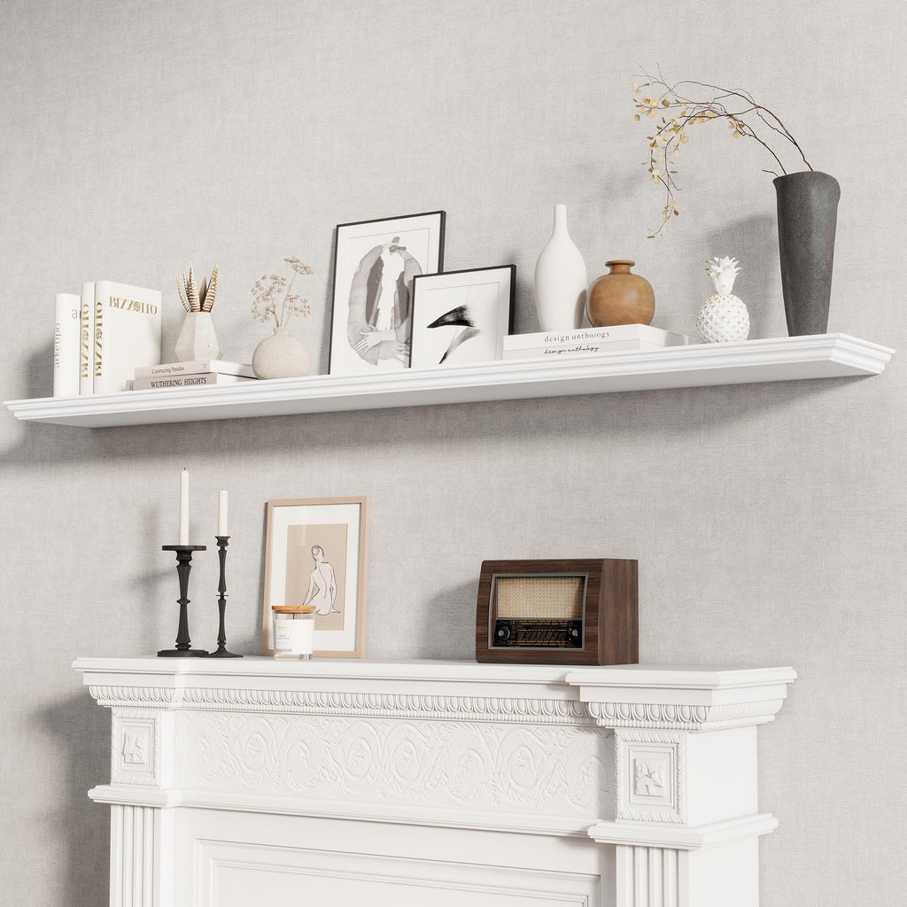 Floating Shelves, White, 72 Inch Long, 9.3 Inch Deep, 1 Pack