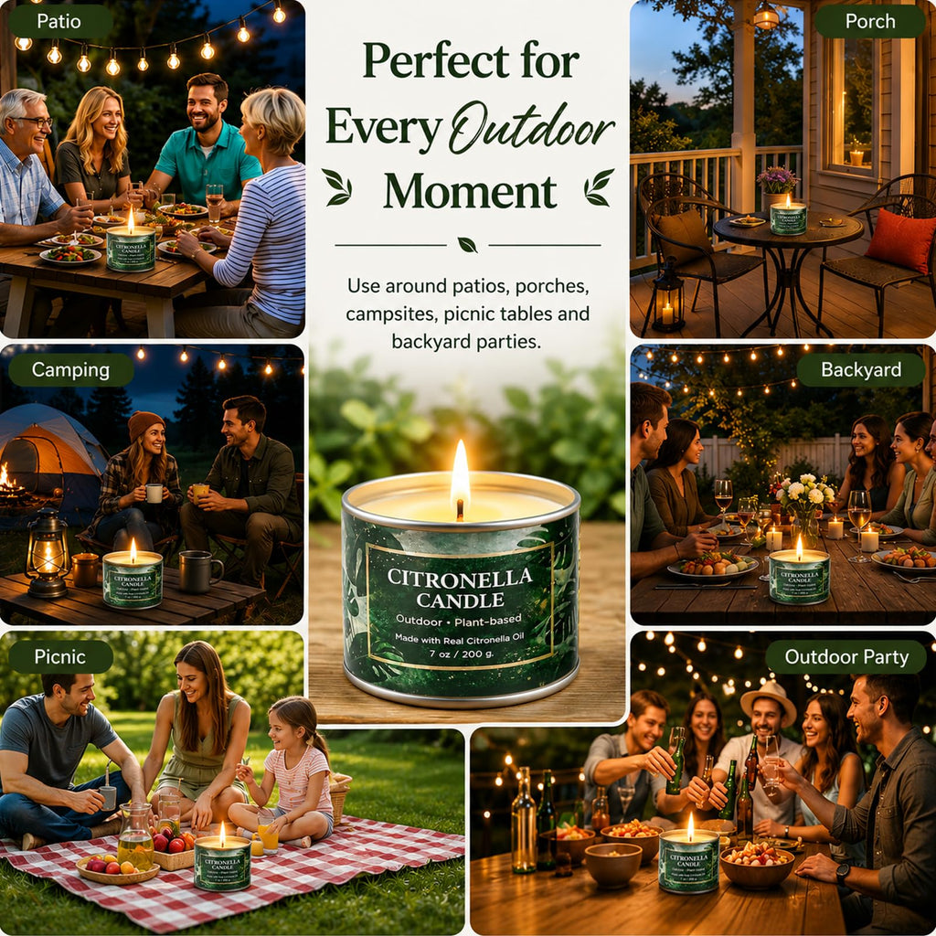 Citronella Candles Outdoor, 6 Pack 42 oz Soy Wax Tin Candles with 7% Citronella Oil, Bonus Magnetic Bottle Opener, Up