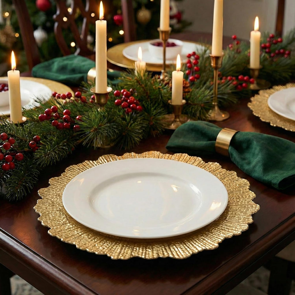 Gold Reef Charger Plates,10 Pack 13" Gold chargers for Dinner Plates - Set of 10