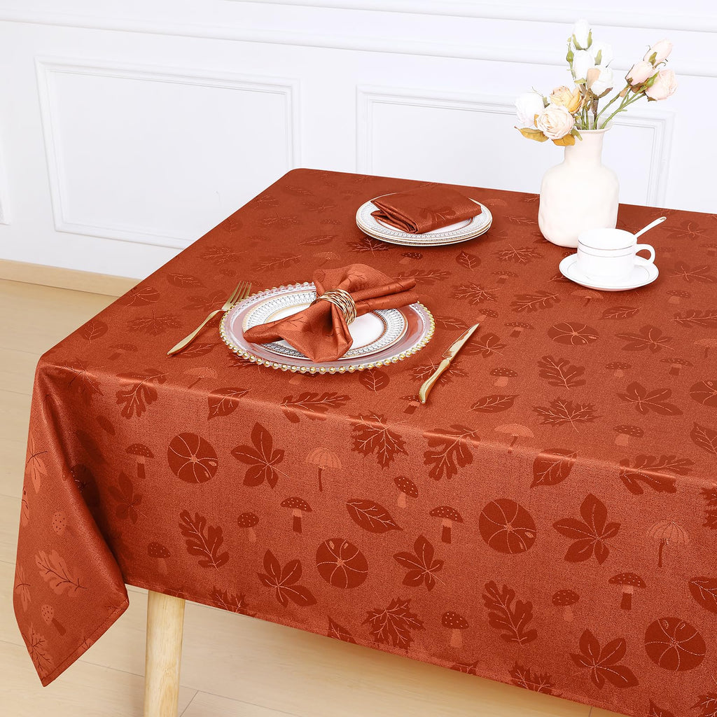 Rectangle Thanksgiving Tablecloth, Waterproof Jacquard Fall Table Cloth, Damask Cloth Table Cover for Harvest Decor