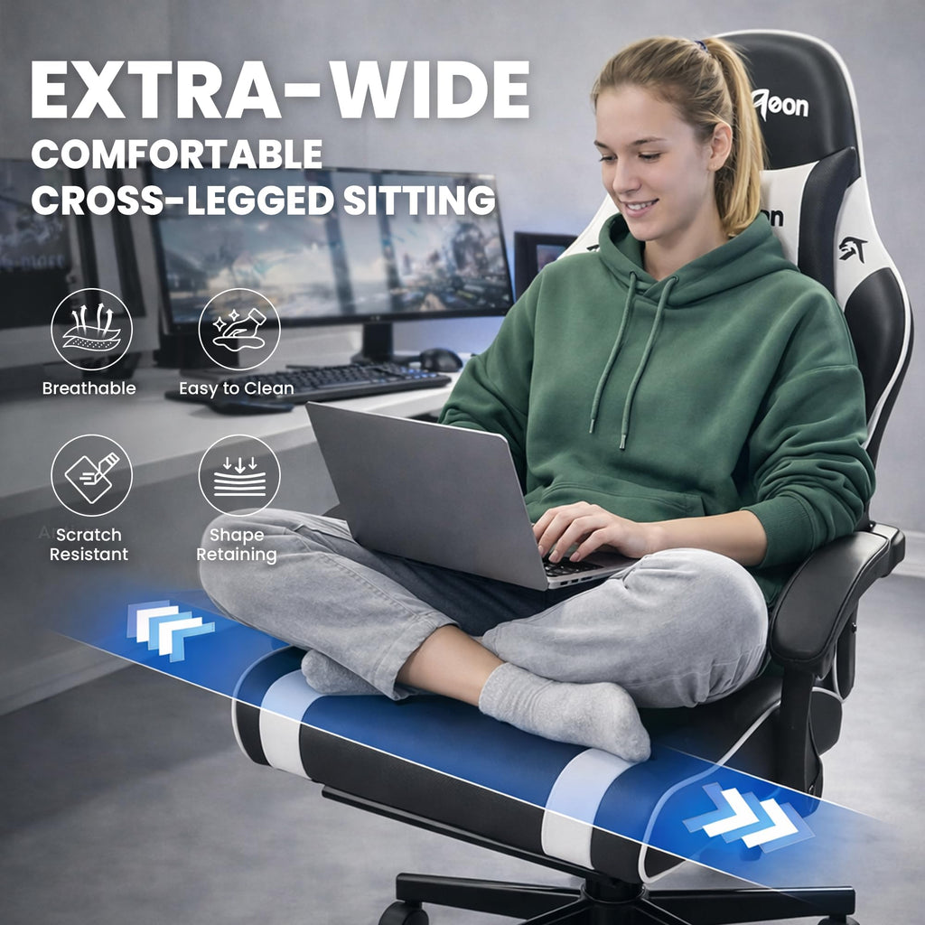 Video Gaming Chair for Adults with Footrest, Ergonomic PC Chair, Arctic White
