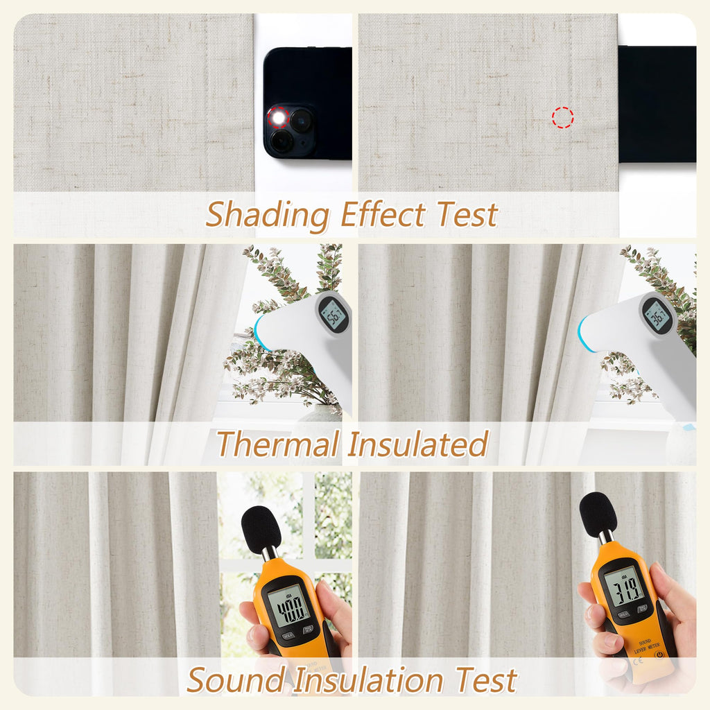 100% Blackout Linen Curtains 86 Inch Long 2 Panels Boho