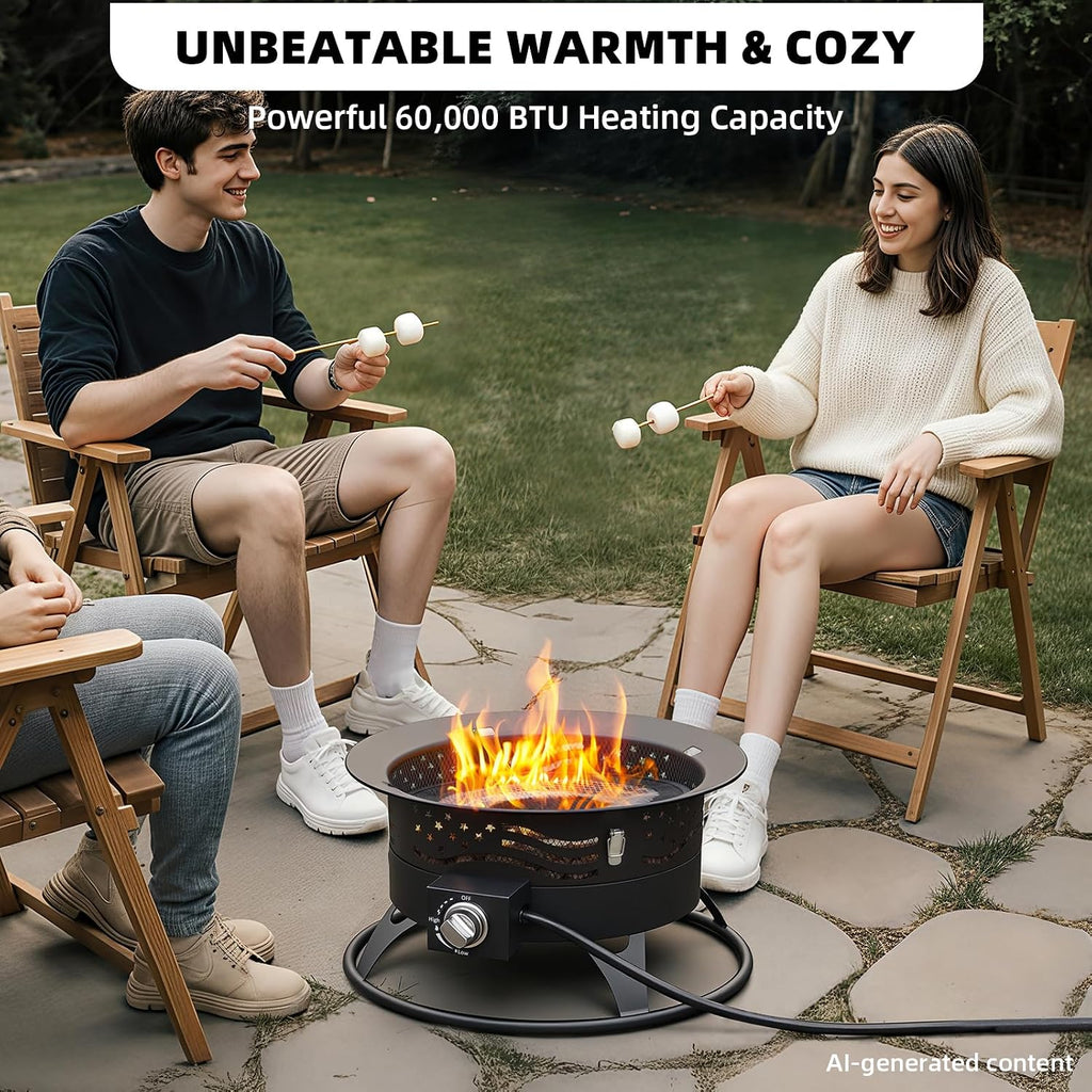 Portable Propane Fire Pit, 24 Inch Smokeless Gas Fire Pit Bowl for Outside