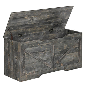 Storage Bench, 39.4" Retro Wooden Storage Chest with U-Shaped Cut-Out Pull, Safety Hinge, Supports 330 lb and Easy