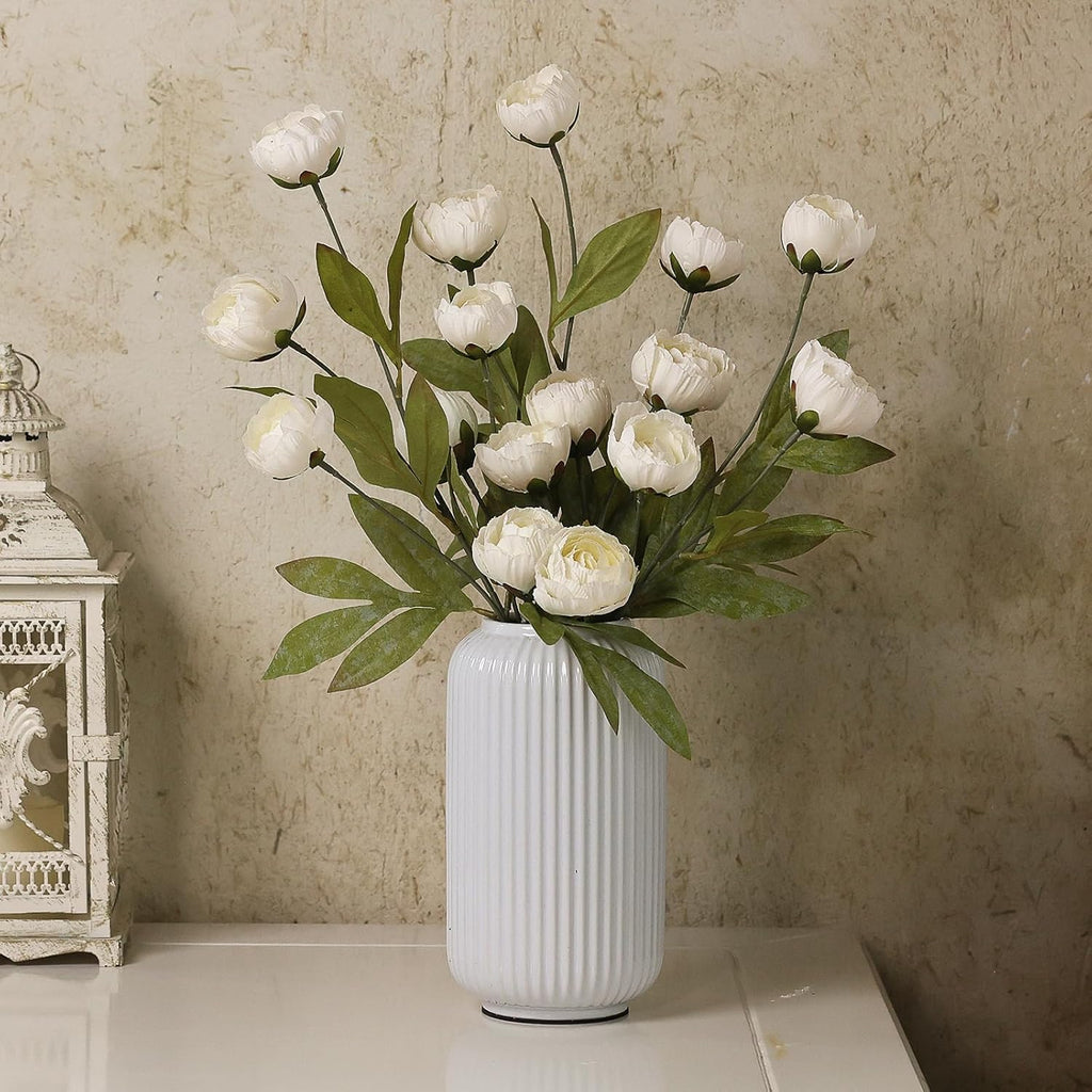 27" Faux Silk Peony Artificial Flowers Stems for Vase (Cream) - Set of 6
