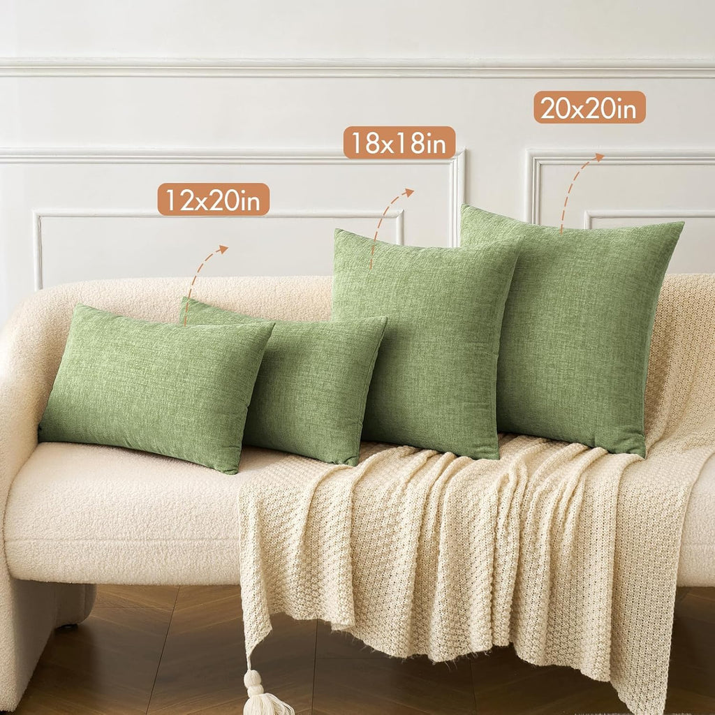 Soft Chenille Lumbar Throw Pillow Covers Sage Green 14x22 Pack of 2