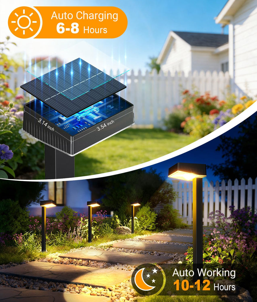 Solar Pathway Lights Outdoor, 8 Pack Garden Lights Solar Powered Path Lights with Focused Beam Lens, 2 Light Modes