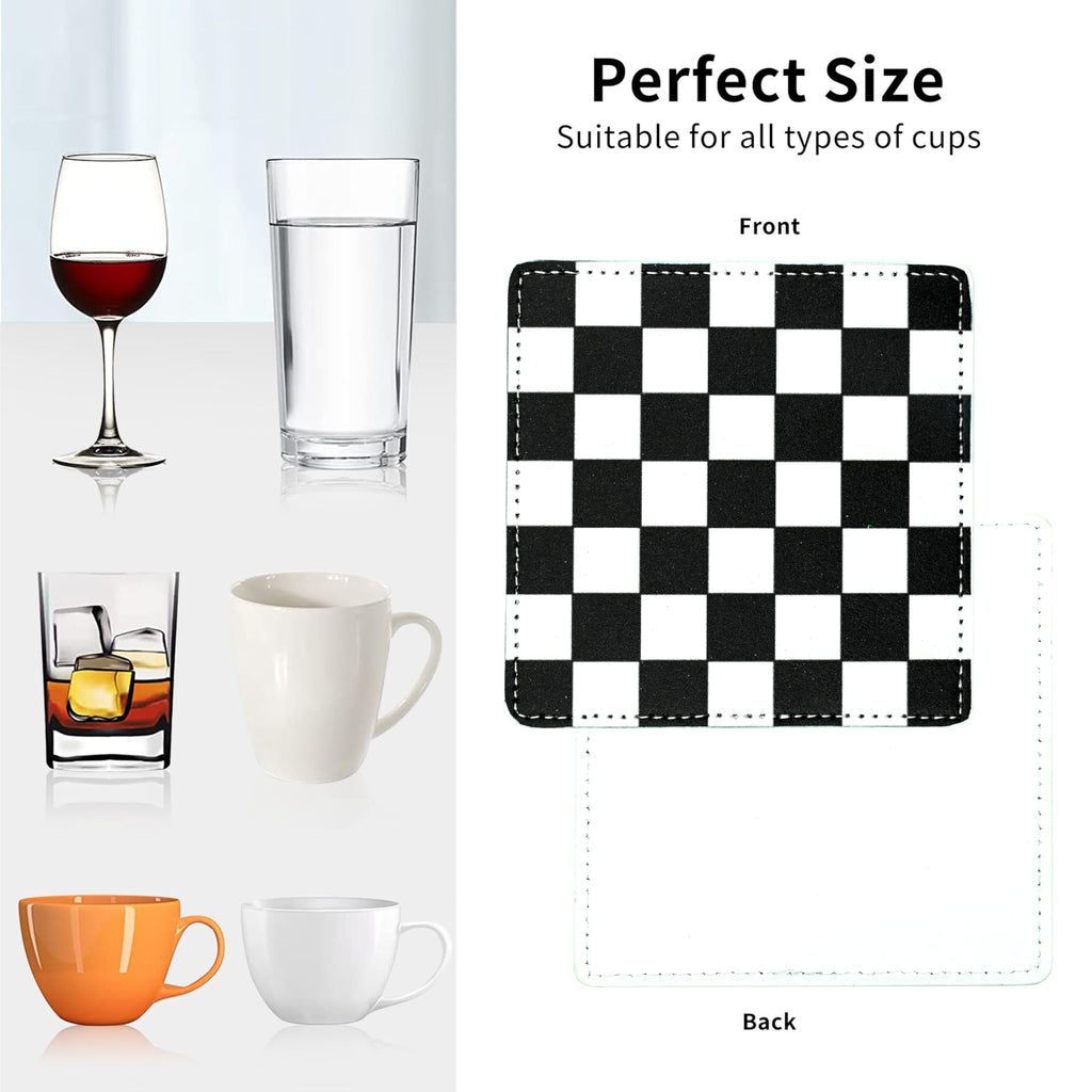 Marble Coasters Square Leather Drinks Coaster Set with Holder for Coffee Table Bar Home Decor 4 Inches Set of 6