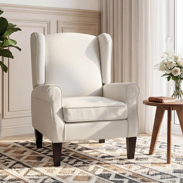 Wingback Accent Chair with Nailhead Trim, Mid Century Modern Armchair (Linen White, Set of 1)
