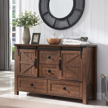 48-inch Farmhouse 4 Drawer-Dresser with Sliding Barn Doors