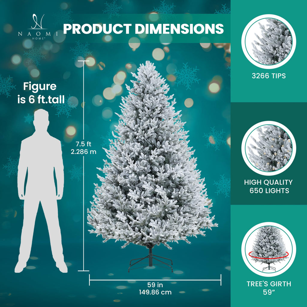 7.5ft Snow Flocked Pre-Lit Christmas Tree