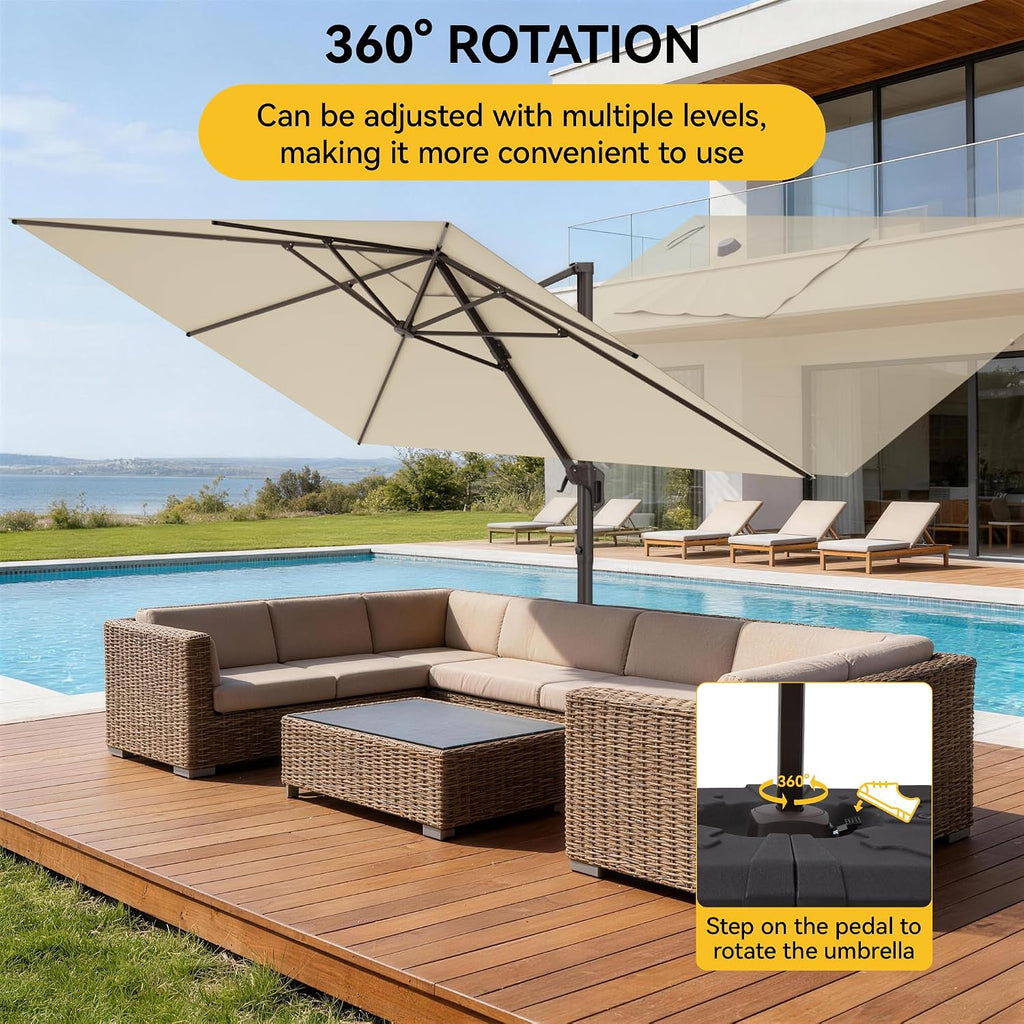 9x12 FT Cantilever Patio Umbrella with Base, Large Rectangular Offset Outdoor Umbrella with 360° Rotation