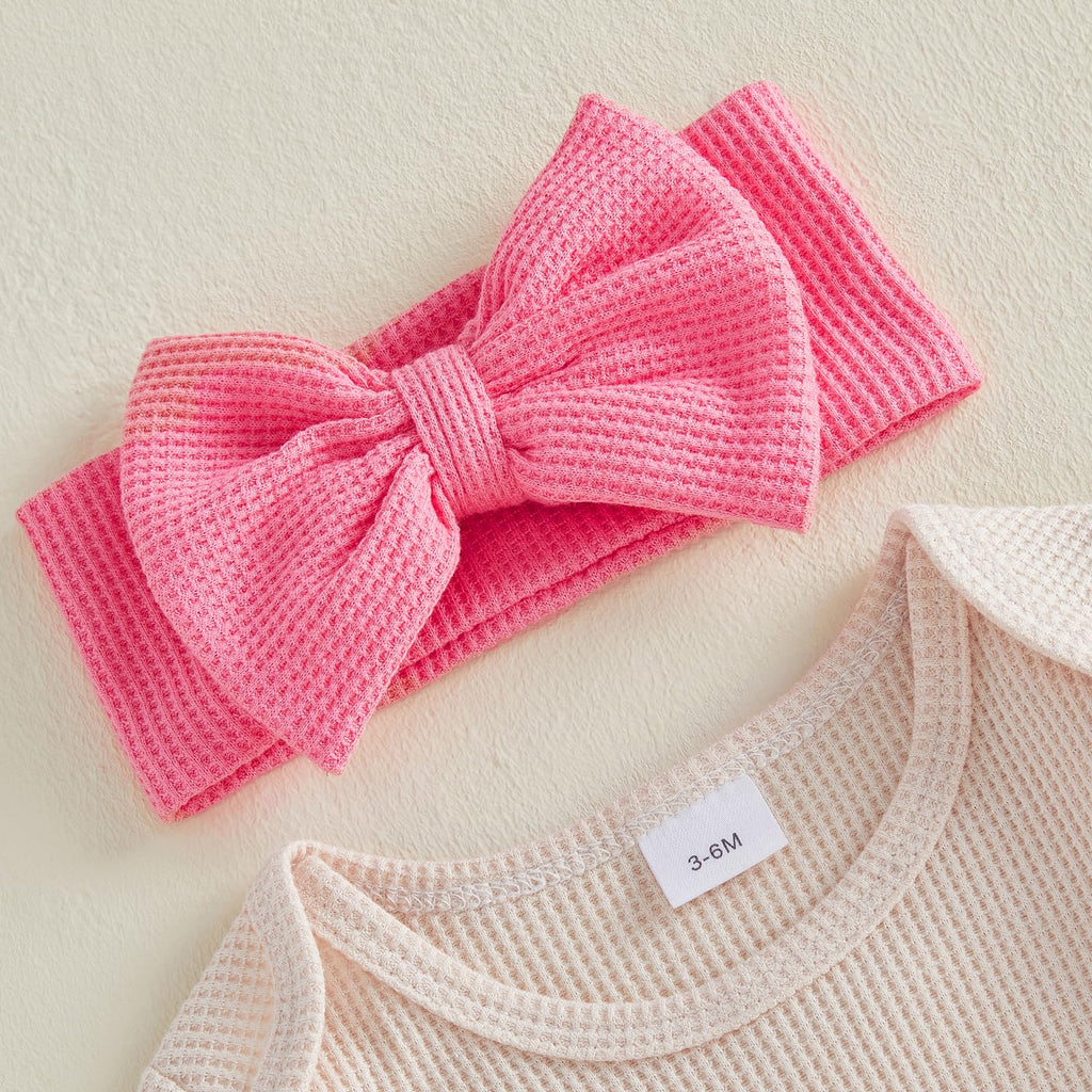 My First Easter Baby Girl Outfit Newborn 0 3 Bunny Waffle Knit Sweater Romper and Headband (My First Easter