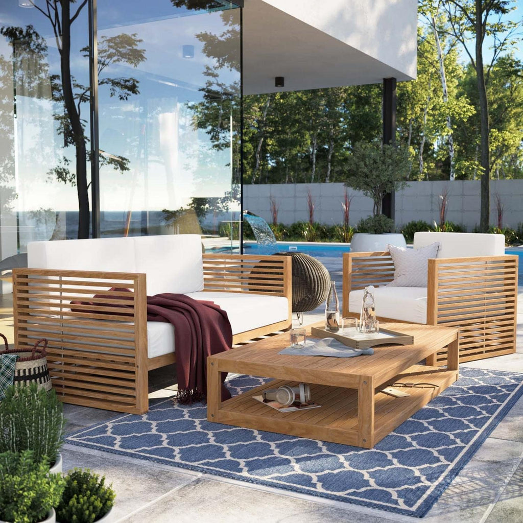 Carlsbad 3-Piece Teak Wood Outdoor Patio Set in Natural and White