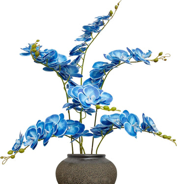 Blue Orchid Artificial Flowers Real Touch, 32'' Artificial Fake Faux Silk Orchid Stem Bouquets for Wedding - Set of 6