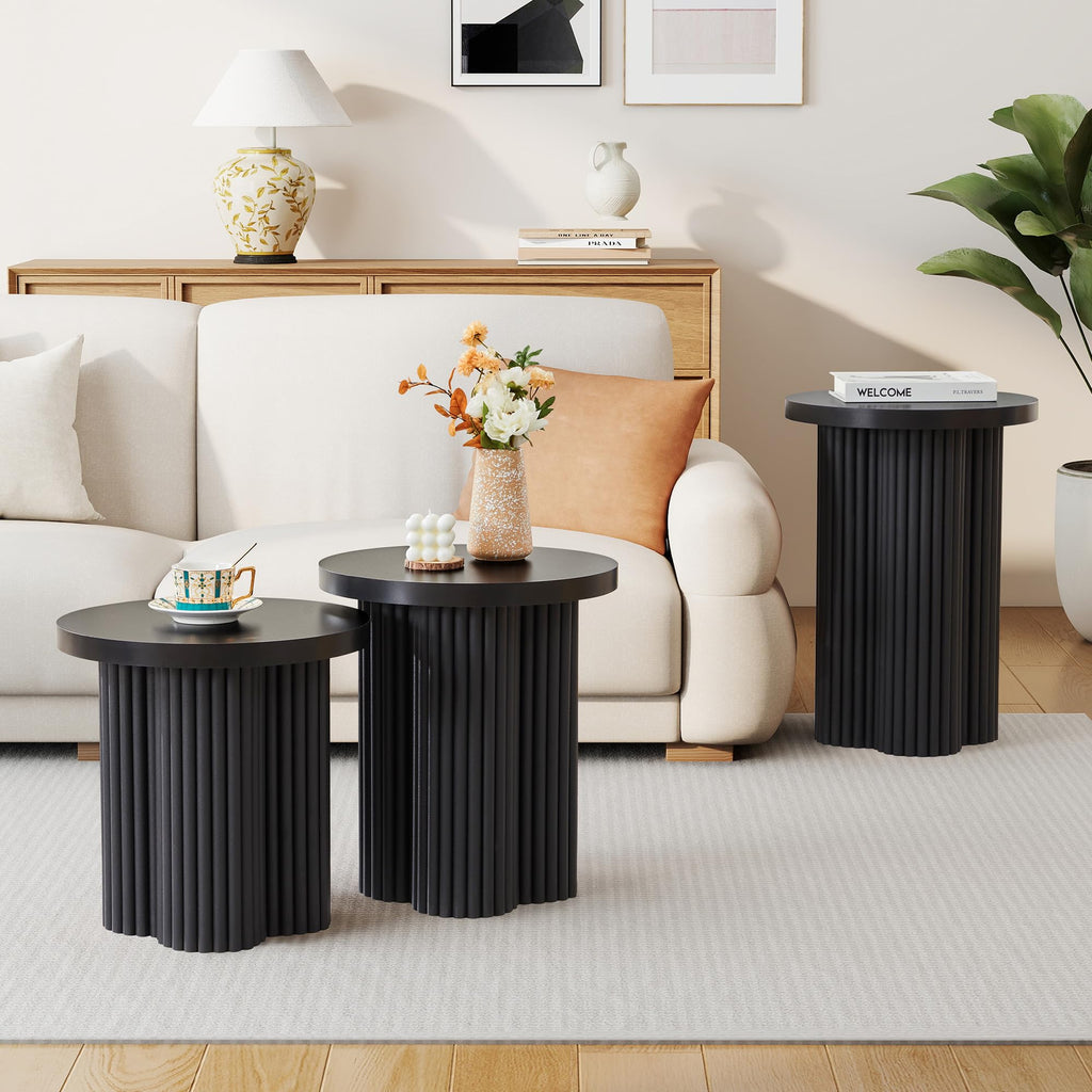 Round Nesting Coffee Set of 3 Fluted Coffee (Black)