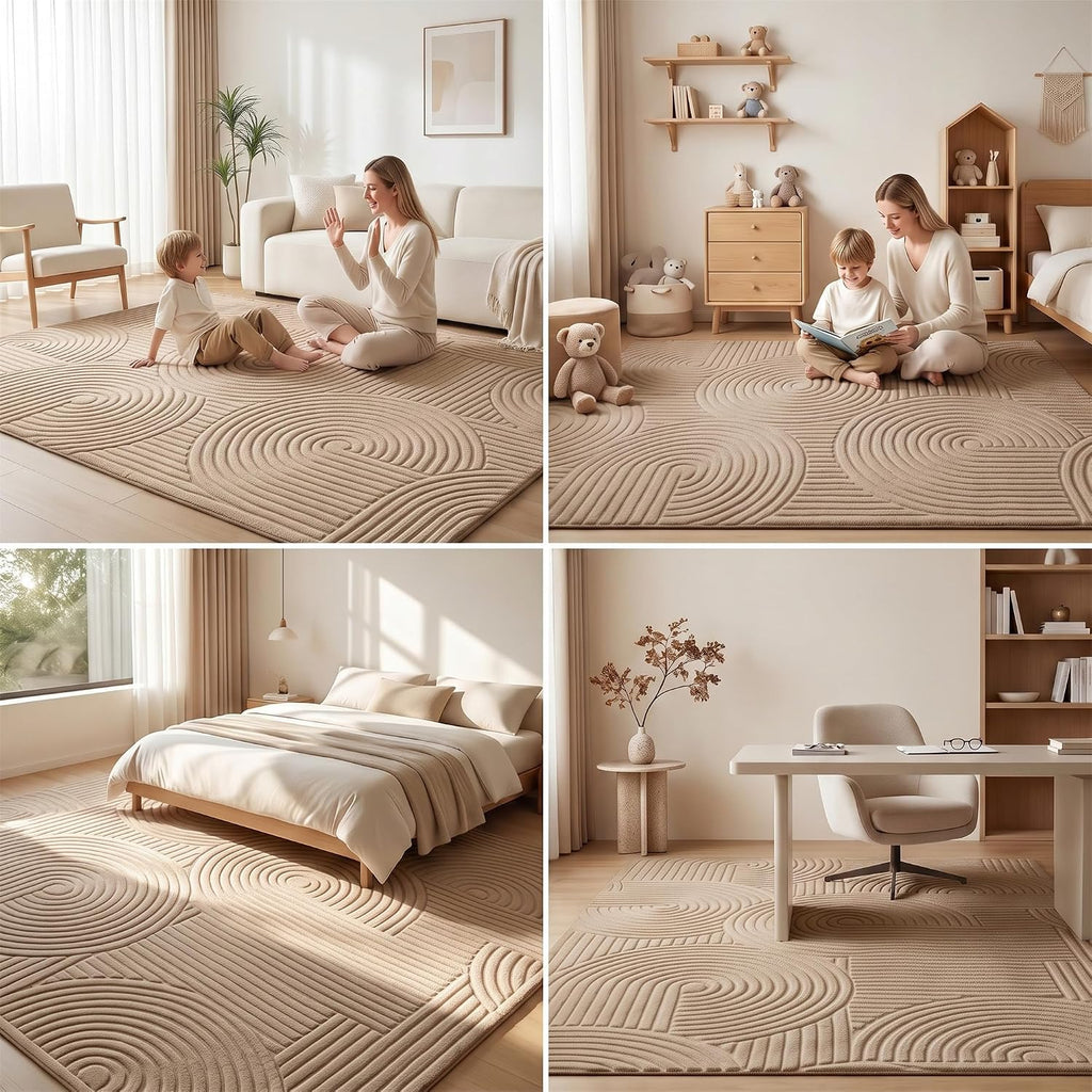 Brown Solid Color Area Rug,Washable Living Room Bedroom Carpet