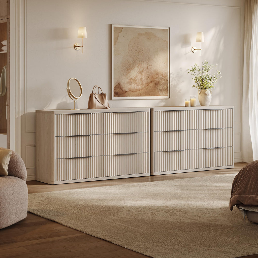 Bedroom Dresser with 12 Deep Wide Large Fluted Drawers for Closet