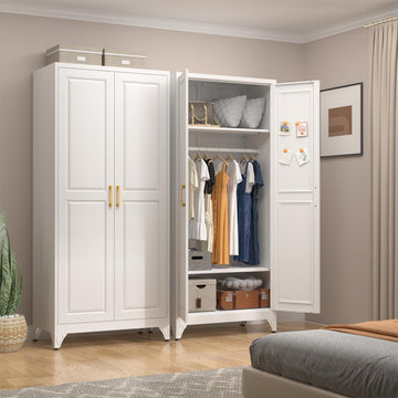 71'' Armoire Wardrobe Closet with Doors, Metal Wardrobe Cabinet