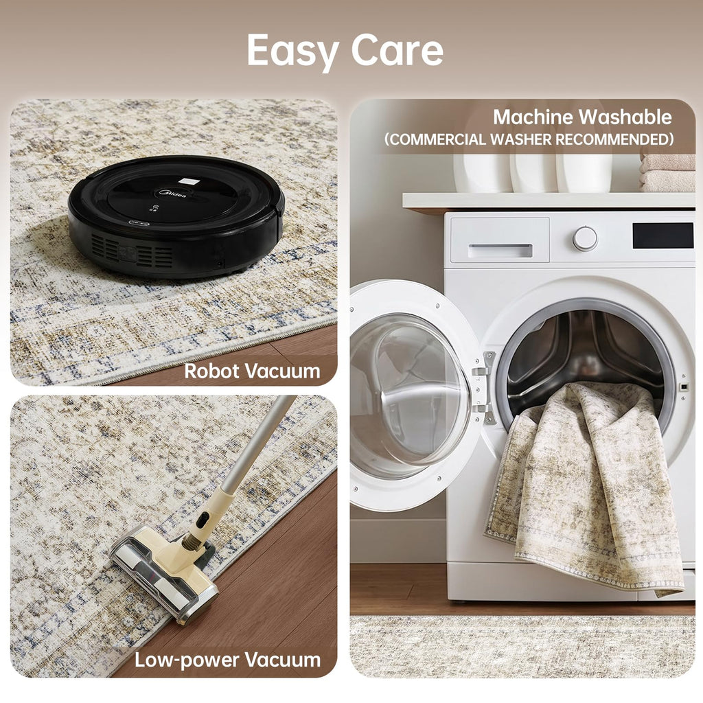 Round Rug 4ft, Ultra-Soft Washable Rug, Beige
