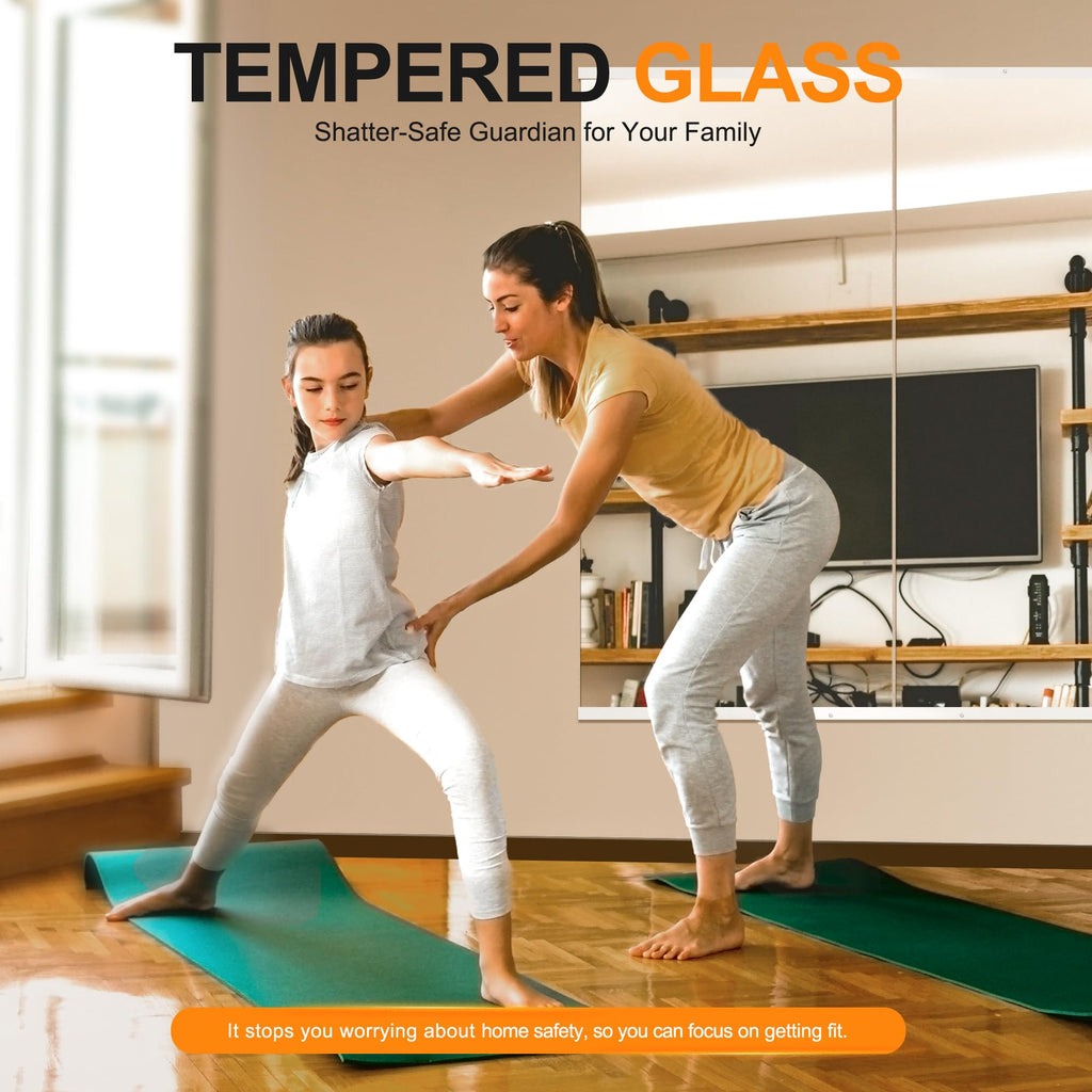 Gym Mirror,48''x24''x2PCS White,Large Full Body Tempered Glass Frameless, Wall-Mounted for Gym, Yoga, Garage