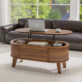 Fluted Lift Top Coffee Table with Storage,Modern Oval Coffee Table or Home Office（Walnut）