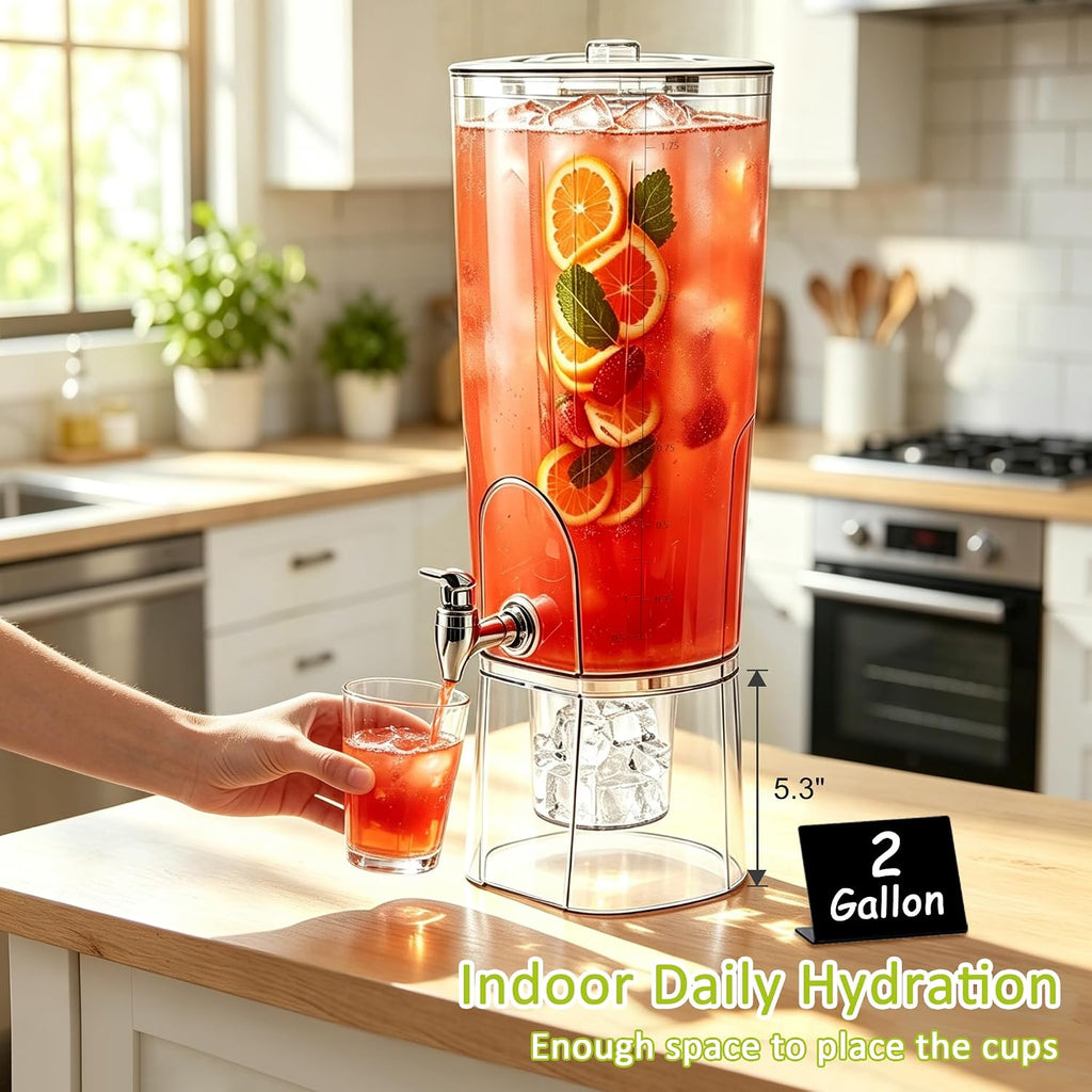 Gallon Drink Dispenser for Parties, Plastic Beverage Dispenser with Stand & Fruit Infuser - Set of 2