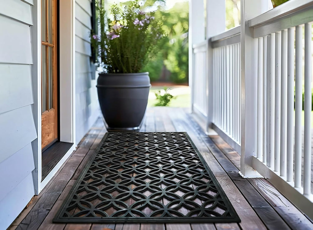 17x39 Inch Rubber Doormat - 2 Pack Lattice Links All-Weather Mat | Large Heavy Duty Indoor Outdoor Non Slip Front