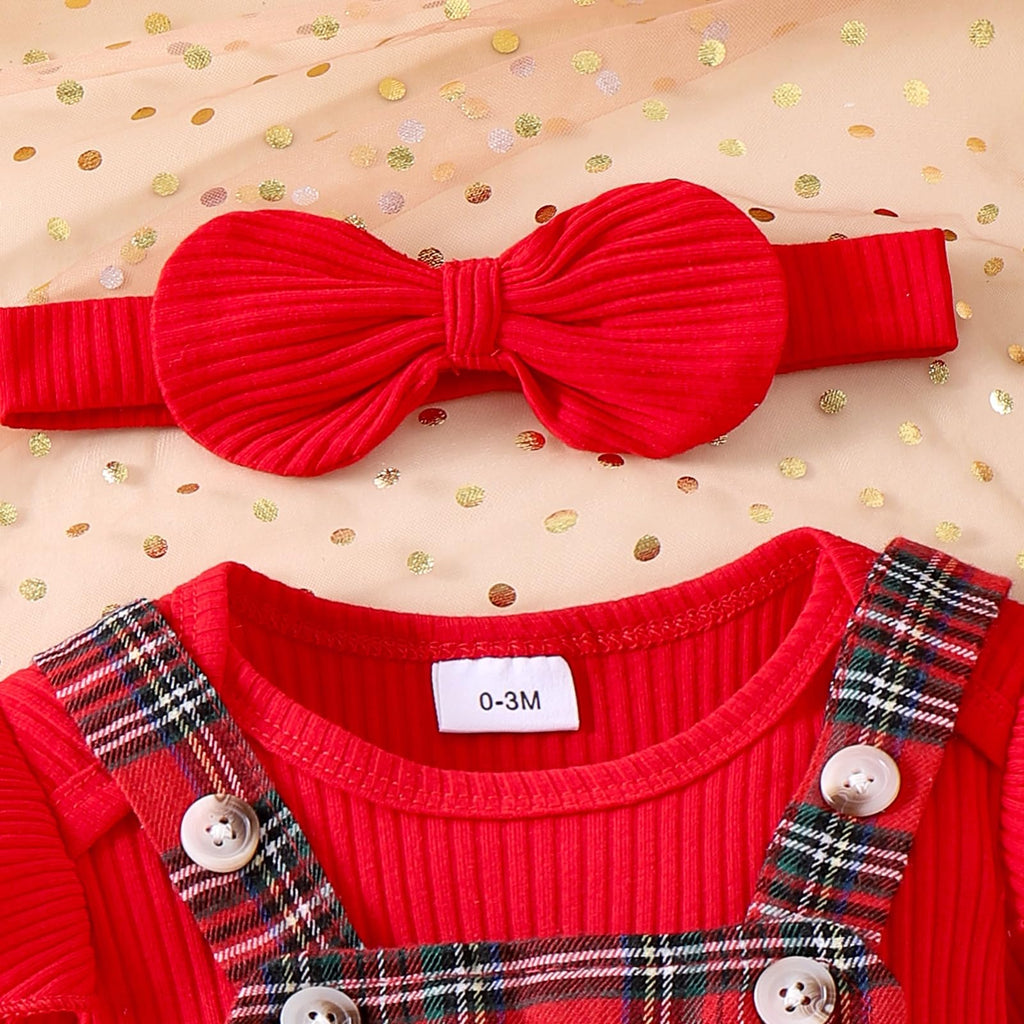 Baby Clothes For Girls Newborn Baby Girl Christmas Outfit Long Sleeve Ruffle Cute Romper Plaid Dress Bow