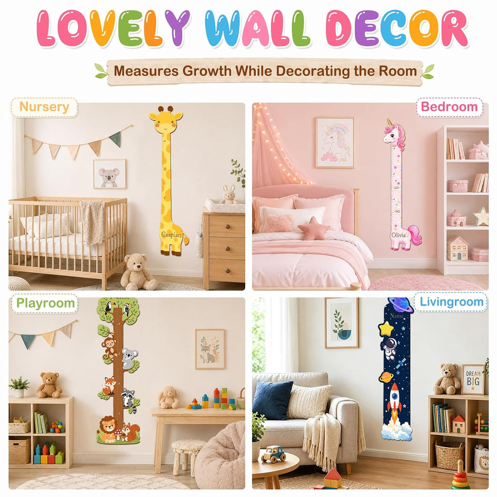 Personalized Wooden Growth Chart for Wall Custom Name Height Measurement Ruler for Kids Customized Animal Theme