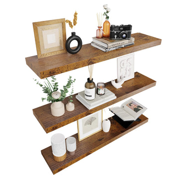 Bathroom Floating Shelves for Wall, 36" Shelf, Set of 3, Rustic Brown