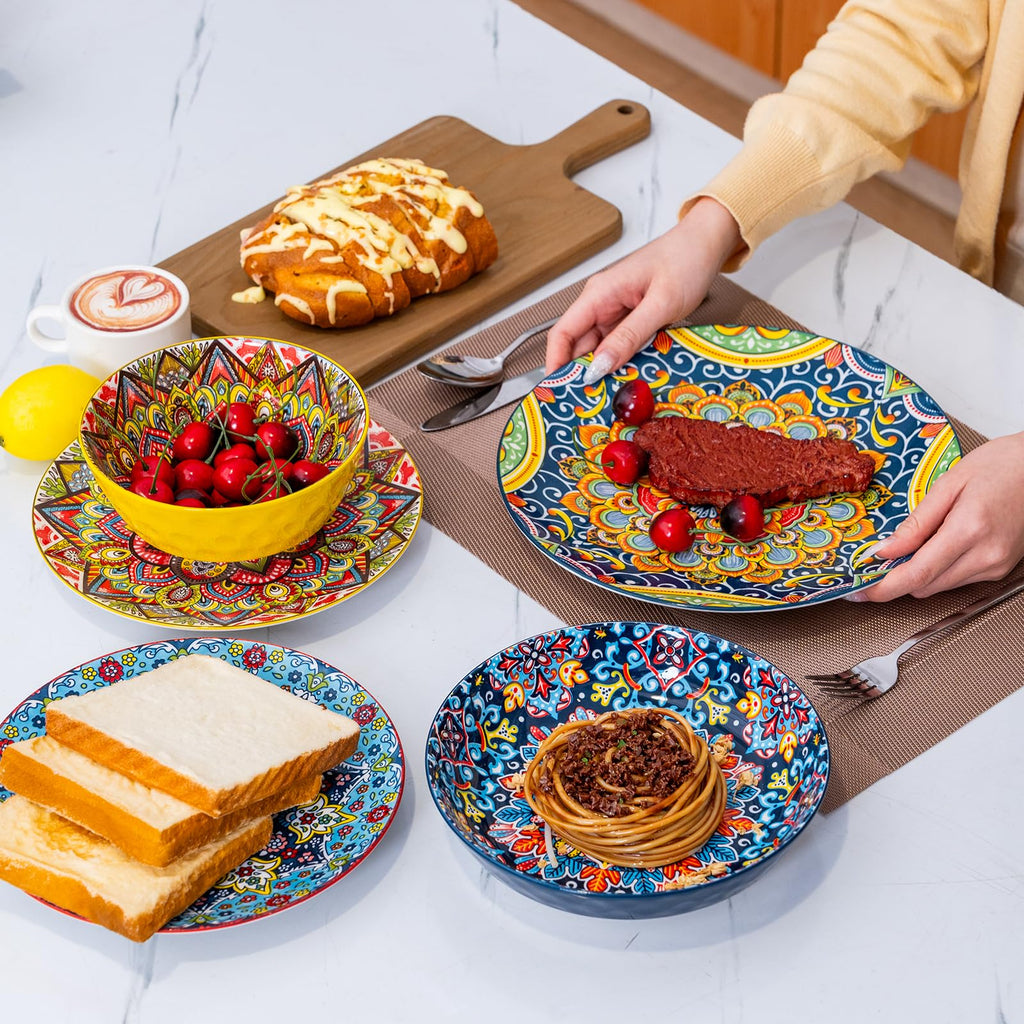 Dinnerware Set, Service for 4, Plates and Bowls Set, Ceramic Dishes Set for 4, Microwave and Dishwasher Safe, Scratch