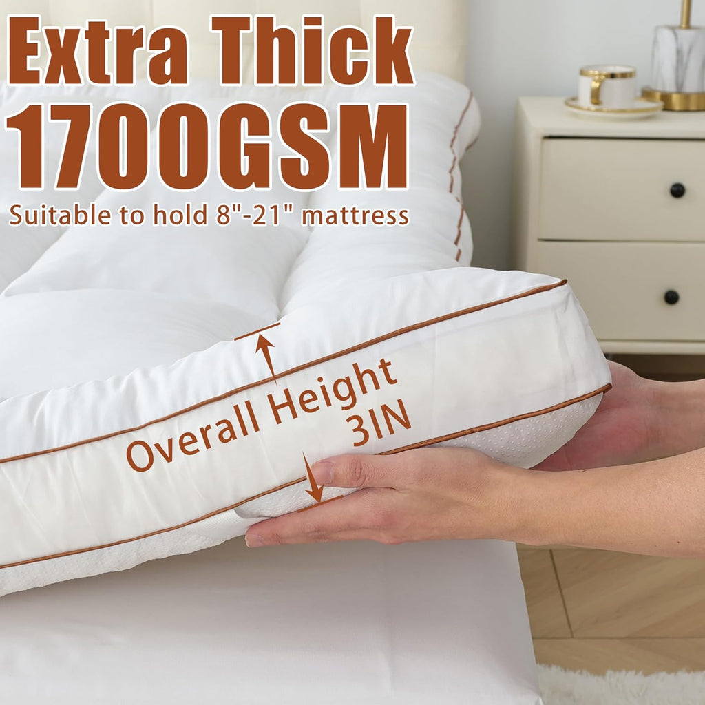 3 Inch Memory Foam Mattress Topper Queen, 60x80 Inch | 1700 GSM Fluffy Shredded Memory Foam Filled, Extra Thick