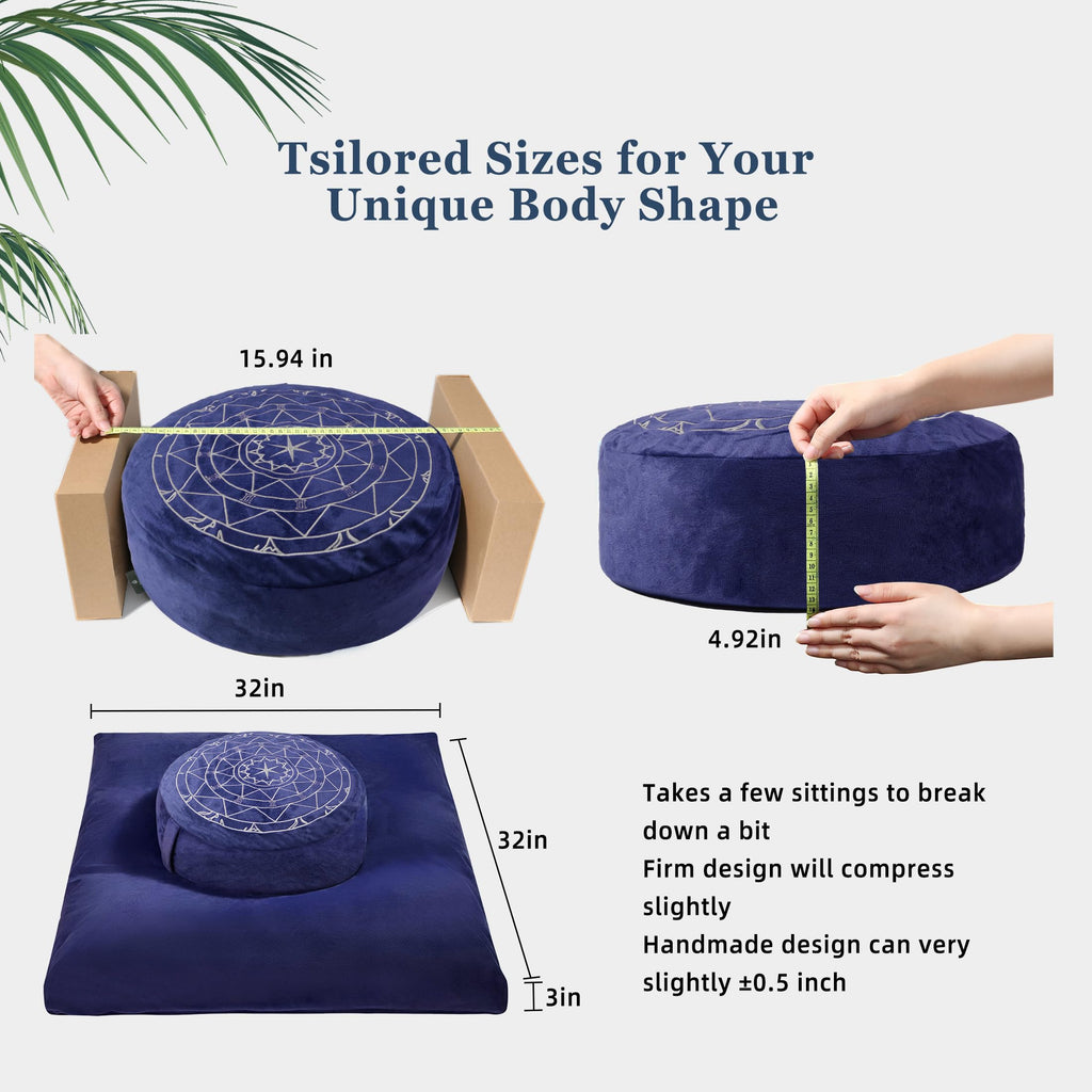 Zafu & Zabuton Meditation Cushion Set - Buckwheat Hull & Memory Foam Pillows, Ergonomic Support for Yoga, Mindfulness
