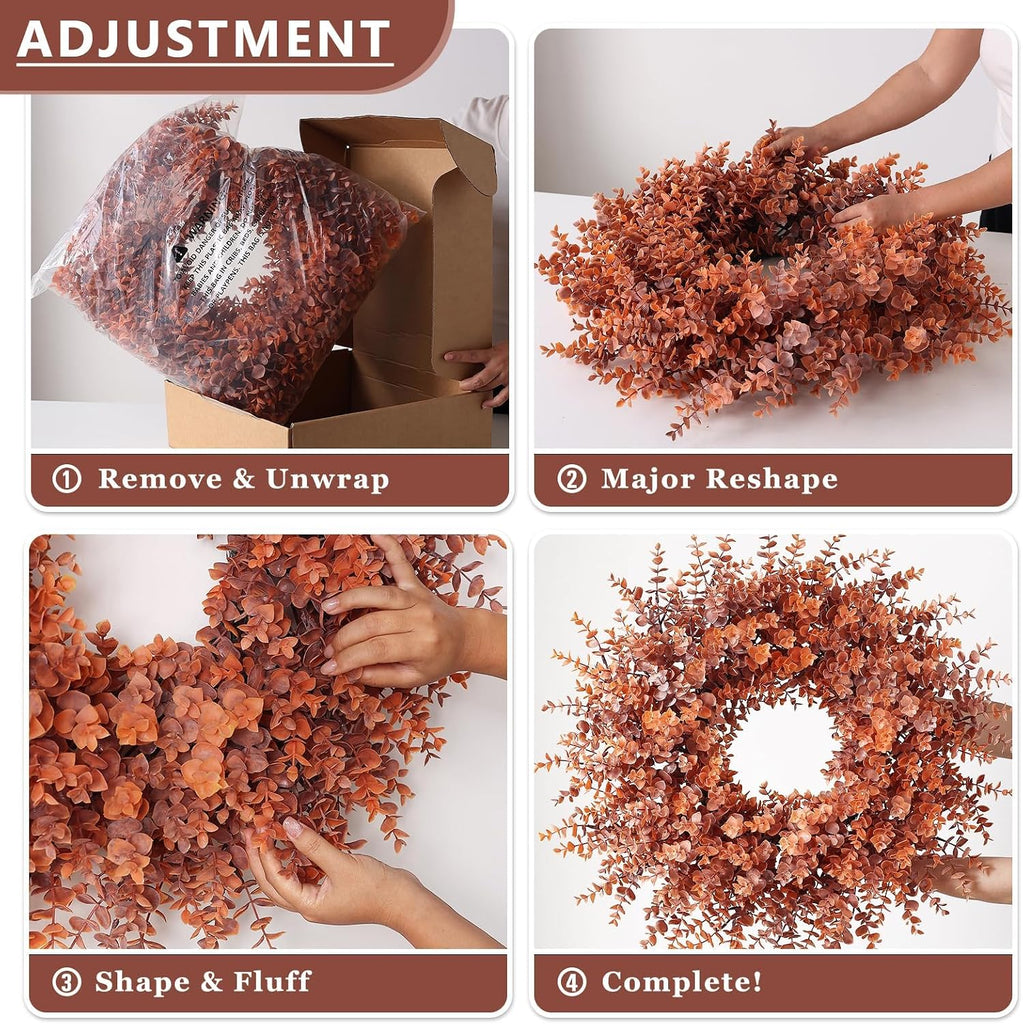 26" Artificial Fall Eucalyptus Wreath for Front Door Decoration (Orange)