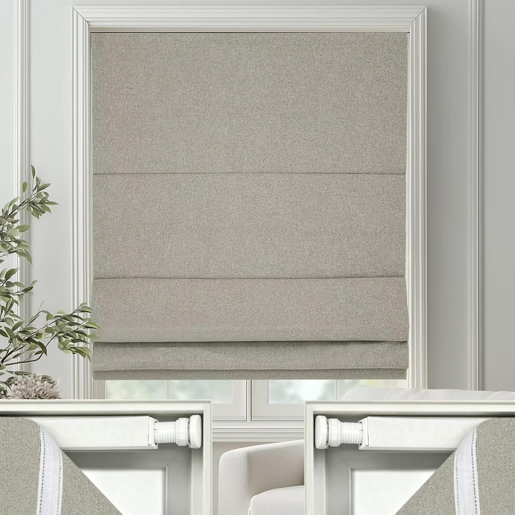 No Drill Roman Shades Cordless Blinds Blackout for Indoor Windows, Room Darkening Black Out Tension Rod No Hardware
