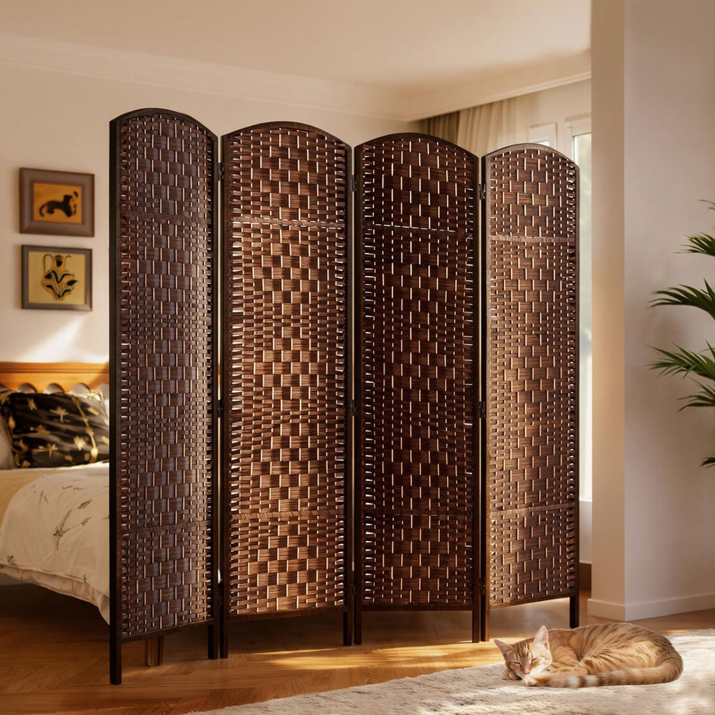 Room Divider 4-Panel, 6FT-Tall Folding Privacy Screen, Brown