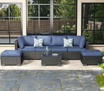 7 Piece Outdoor Patio Furniture Set, Outdoor Sectional Conversation Furniture Chair with Coffee Table