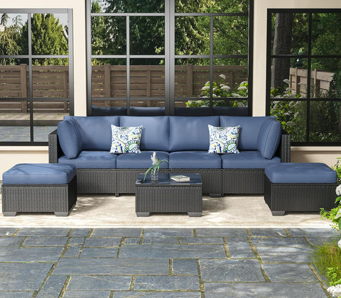 7 Piece Outdoor Patio Furniture Set, Outdoor Sectional Conversation Furniture Chair with Coffee Table