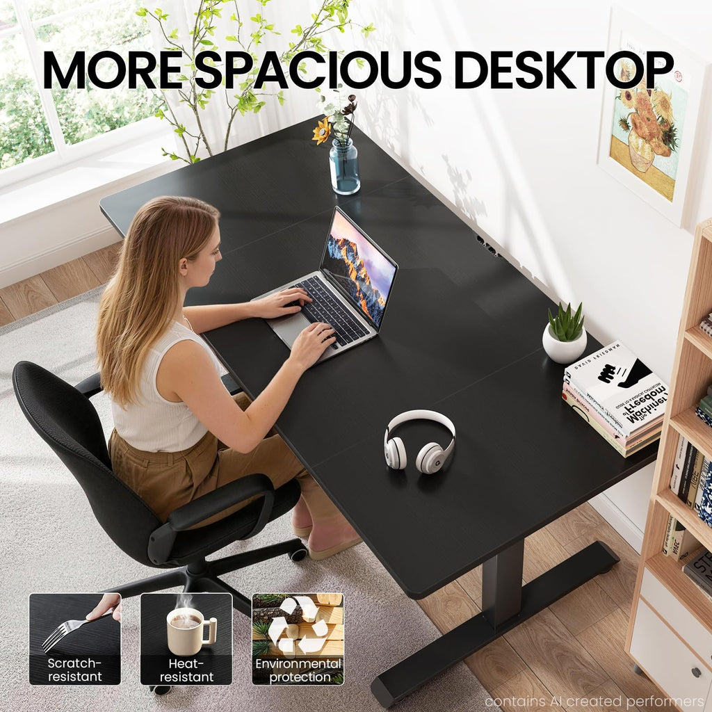 63"x28" Wider Large Standing Desk, Electric Height Adjustable, Black