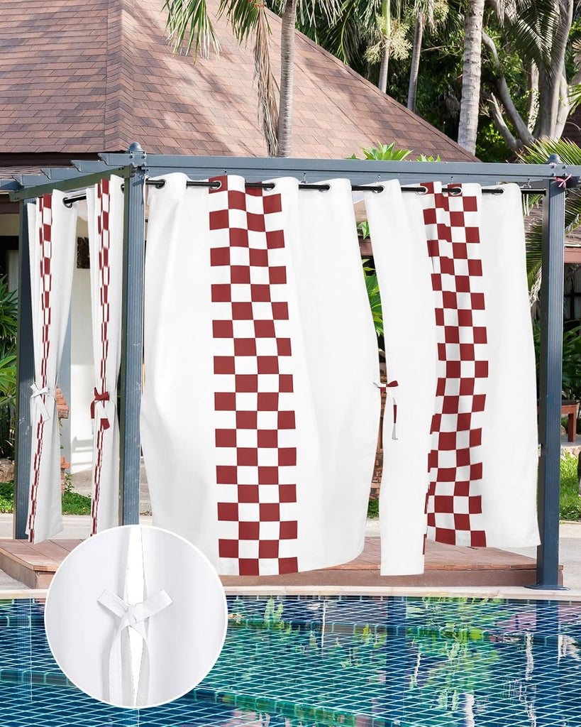Outdoor Curtains Waterproof, Minimalist Red Buffalo Check Plaid Farmhouse Farm Theme Grommet Weatherproof Outsides