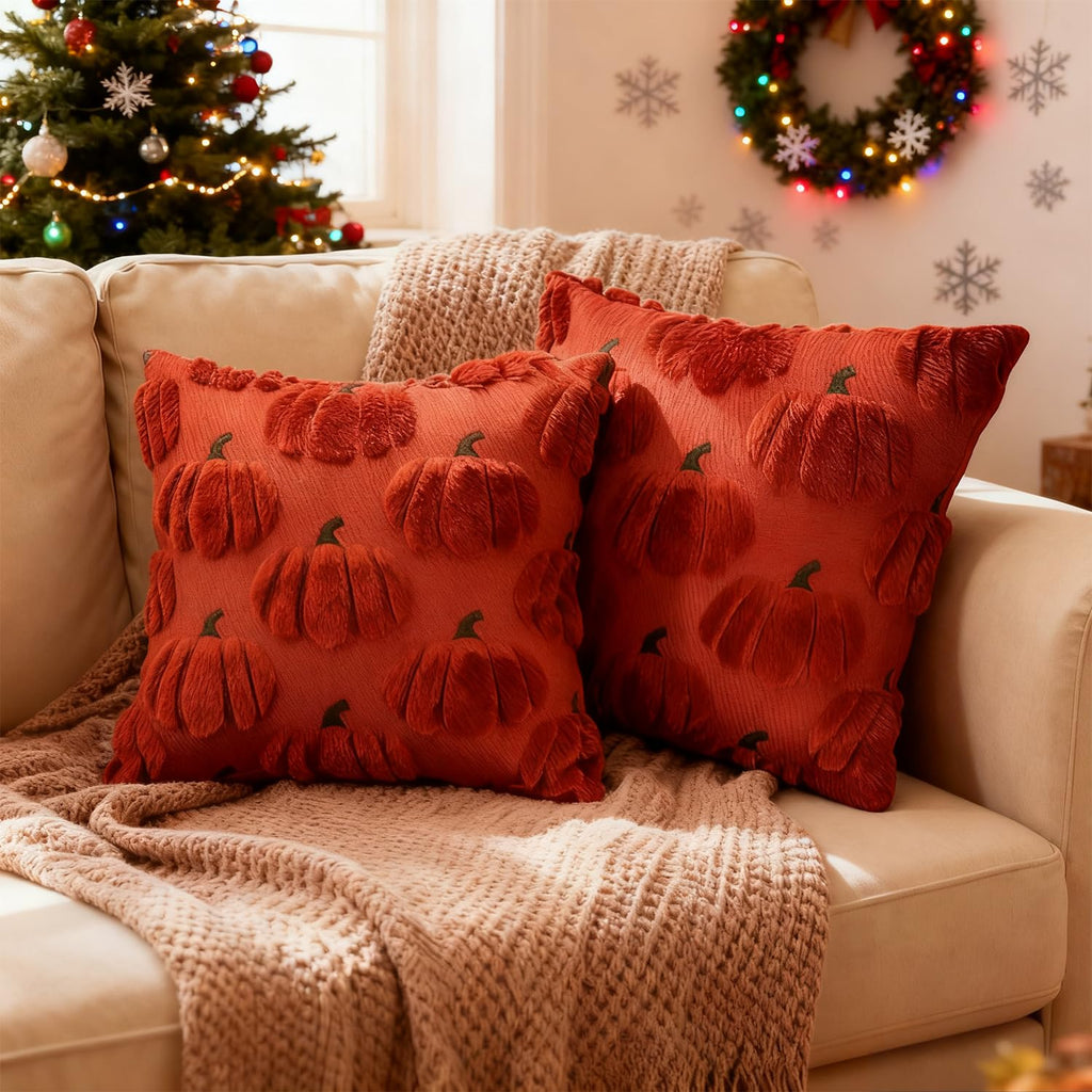Fall Pumpkin Decorative Throw Pillow Covers 26x26 Set of 2 Pillow Covers, Faux Fur Square Pillow Cover Fluffy Plush