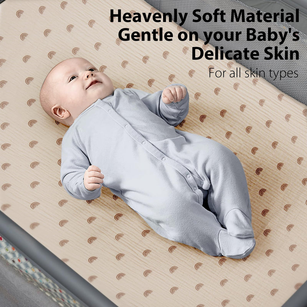 Soft Muslin Baby Mini Crib Sheets, Brown & Rainbow, 2 Pack