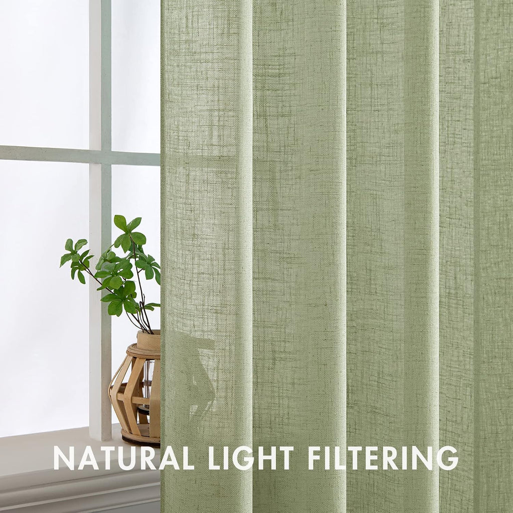 Spring Linen Textured Kitchen Window Curtains over Sink 24 Inch Length Semi Sheer Farmhouse Small Curtains for Cafe
